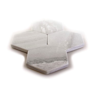 Kozy Kitchen Coaster Set, Premium Marble Coasters, Double-Polished Multi-Functional Drink Coasters, 100% Natural Marble Stone (8, White & Grey Marble - Hexagon)