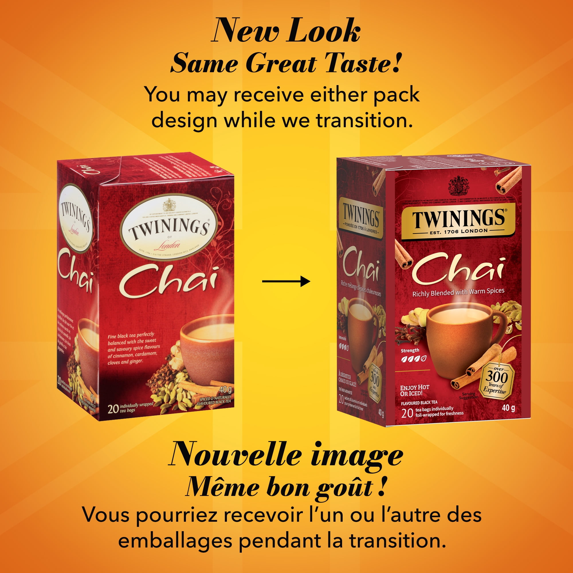 Twinings Chai Black Tea Bags, Warm & Spiced, Naturally Caffeinated, 20 Count
