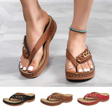 Jovati Pantoufles Décontractées de Plage pour Femmes, Sandales en PU à Bout Rond avec Talon Compensé, Accent Chaîne, Semelle Antidérapante, Doublure Respirante, Usage Intérieur Extérieur