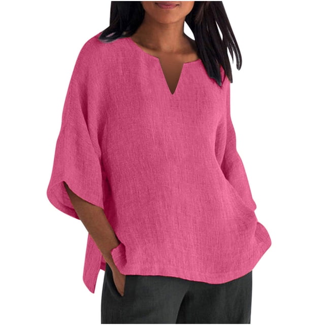 Pompotops Mode Femme Été Col en V Loisirs Manches Trois-Quarts Hauts Unis