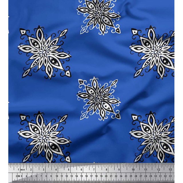 Soimoi Moss Georgette Fabric Floral Block Print Fabric by The Yard 42 Inch Wide