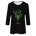 thumbnail image 4 of Meichang St Patrick's Day St Patricks T-Shirt Femme Manches 3/4 T-Shirts Vert Trèfle T-Shirts Graphiques Coupe Ample Col Rond Hauts de Printemps Décontracté Day T-Shirt T-Shirts, 4 of 4