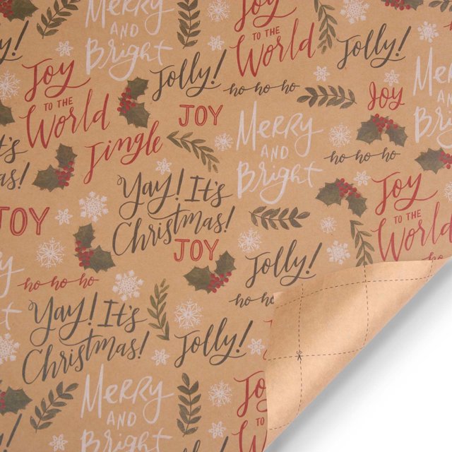 PVCS Holiday Reversible Wrapping Paper Bundle, Rustic Christmas (Pack of 1, 145 sq. ft. ttl) Leafs