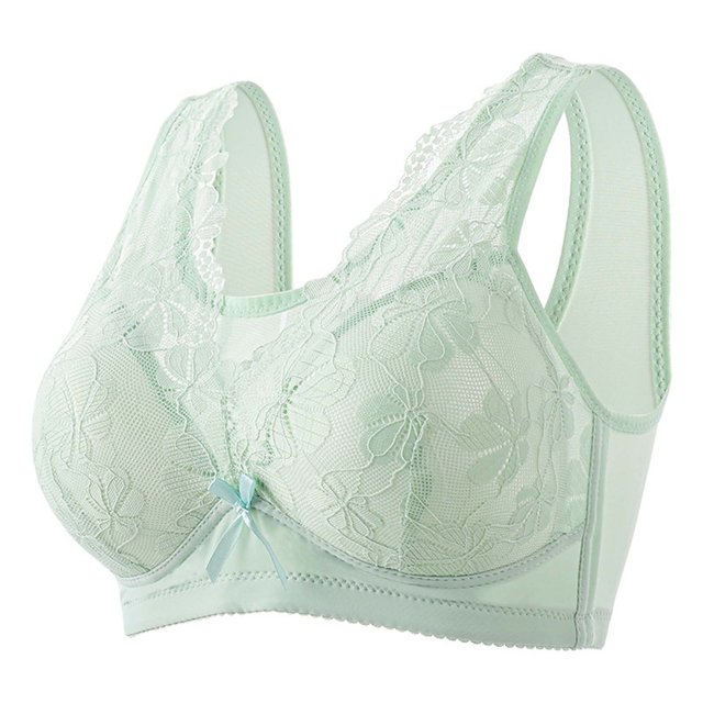 Virmaxy Womens Wireless Bra Oversized Gathered Comfortable Breathable Underwear (Plus Extended Buckle) Everyday Bra Embroidered Glossy Comfortable Breathable Bra Underwear No Rims Green-3 36