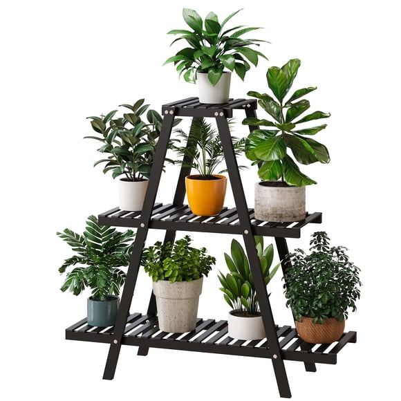 Plant Stand Indoor, Outdoor bamboo Plant Stands for Multiple Plants, 3 Tier 8 Potted Flower Holder Ladder Plant Rack,Plant Shelf Ladder Tab