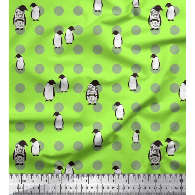 Soimoi Poly Georgette Fabric Dot & Penguin Ocean Print Fabric by Yard 52 Inch Wide