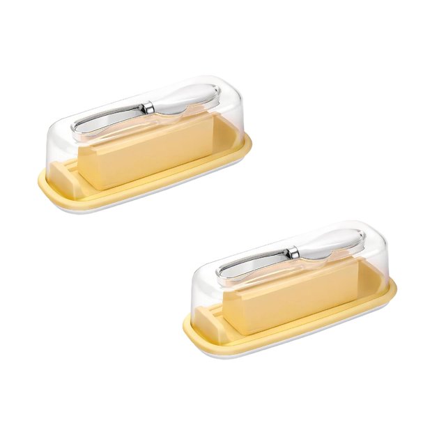 Oleegame 2PC Produce Storage Sealed Butter Dish With Lid And To Keep Butter Fresh Easy To Scoop Butter Storage Counter Butter Rack Refrigerator Butter Container With Lid Butter Dish Yellow
