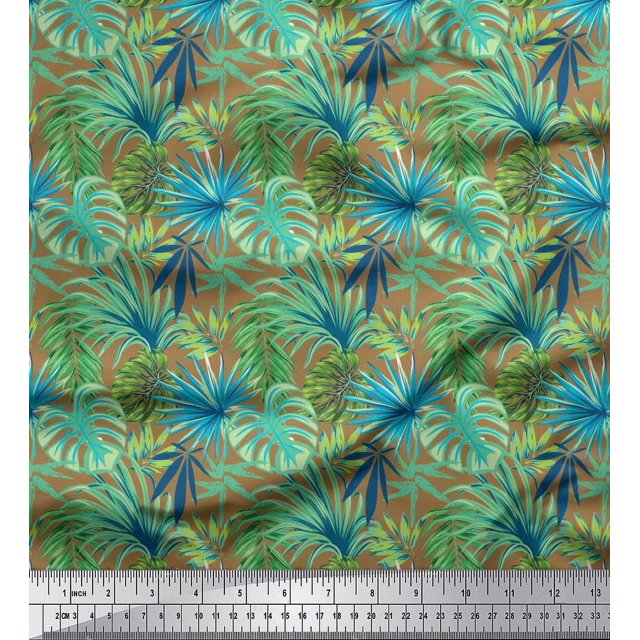 Soimoi Polyester Crepe Fabric Tropical Leaves Printed Fabric 1 Yard 52 Inch Wide