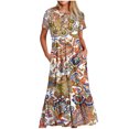 thumbnail image 2 of Ovzne Robes d'Été pour Femmes 2025 Robe pour Femme Mode pour Femmes Manches Longues Col Rond T-Shirt Imprimé Blouse Ample Robe Robe de Vacances Manches Courtes Imprimée Liquidation, 2 of 5