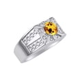 thumbnail image 3 of RYLOS Men's Rings Sterling Silver Designer Starburst 7MM Round Gemstone & Diamond Ring Citrine November Birthstone Size 11, 3 of 7