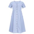 thumbnail image 2 of QUYUON Robe en Lin Femme Été Décontractée Col en V Manches Courtes Chemise Boutonnée Robes Invitée de Mariage Cocktail Fête Robe Trapèze Mini avec Poches Robe de Plage Soleil Style D-3400 Bleu Clair P, 2 of 8