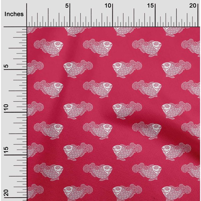 oneOone Cotton Poplin Fabric Fish Block Printed Fabric 1 Yard 56 Inch Wide