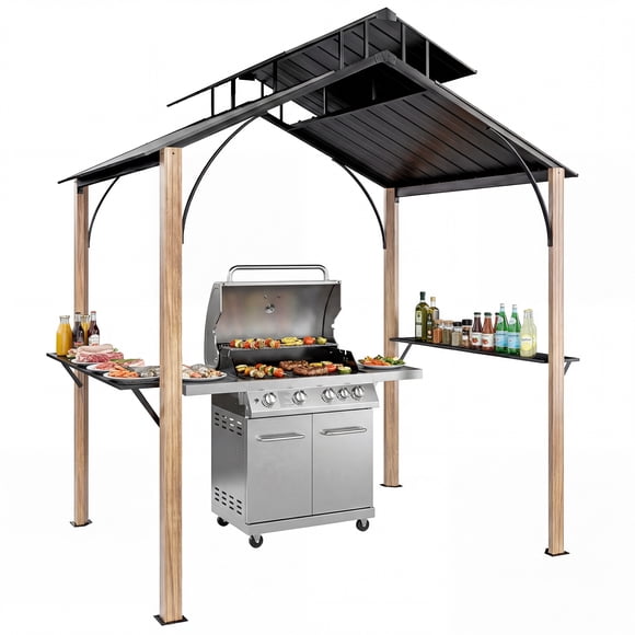 Outsunny Pavillon de Gril à Toit Rigide 8 x 6 Pi, Pavillon de BBQ avec Double Toit en Métal
