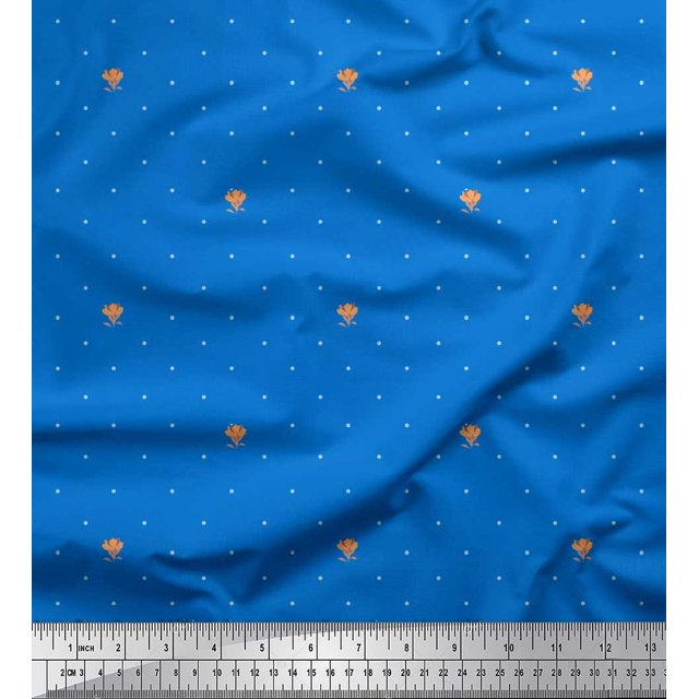 Soimoi Modal Satin Fabric Artistic Flower & Dots Print Fabric by The Yard 42 Inch Wide