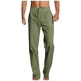 thumbnail image 1 of Army Lime Green Mens Beach Lounge Stretchy Pants for Man Faux Linen Loose Fit Hawaiian Ruched Flare Bell Bottom Tropical Straight Leg Basic Long Bootcut Leg Fall Summer 2025 3XL, 1 of 4