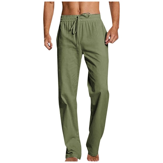 Army Lime Green Mens Beach Lounge Stretchy Pants for Man Faux Linen Loose Fit Hawaiian Ruched Flare Bell Bottom Tropical Straight Leg Basic Long Bootcut Leg Fall Summer 2025 3XL