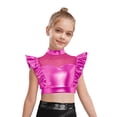 thumbnail image 1 of Hansber Hauts Courts à Volants pour Filles, Patchwork en Maille Brillante, Danse de Rue Hip Hop, Costume de Performance, Rose Vif 10, 1 of 5