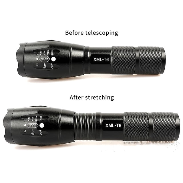 Camping Flashlight USB Charging Telescopic Focusing LED Tent Power Bank Flashlight with Convex Lens Battery Contacts for Camping Outdoor Travel