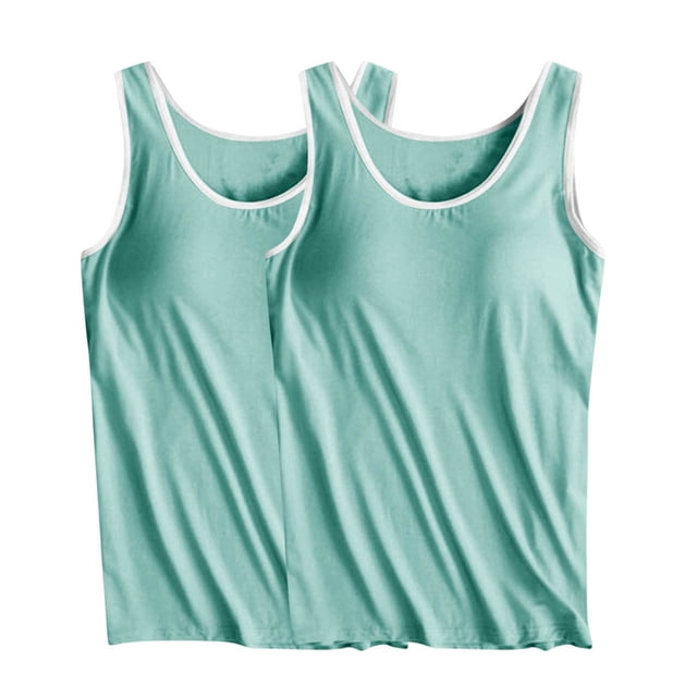 TIMIFIS Débardeurs de Yoga pour Femmes Verts en Modal avec Soutien-Gorge Intégré Rembourré Hauts d'Été Col Rond Camisoles Sans Manches Couche sous-Maillots Lot de 2