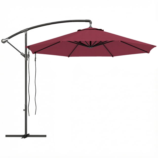 Outsunny Parasol Déporté de Patio 9,5 Pieds avec Sangle Coupe-Vent, Housse, UPF50+, Rouge