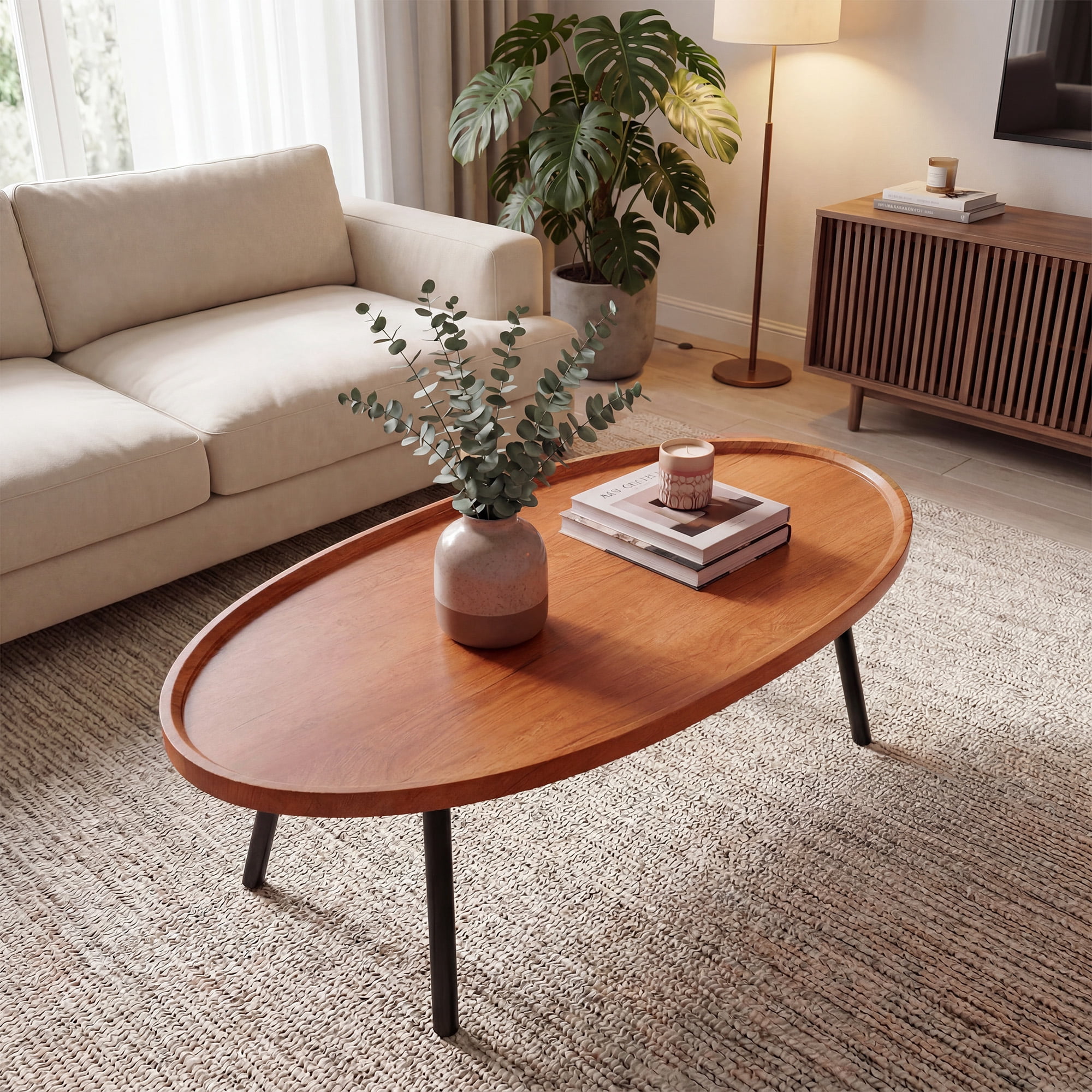 Modern Card Function Oval Nesting Coffee Table Set, 47