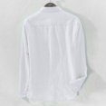 thumbnail image 3 of Men‘s Baggy Solid Cotton Linen Long Sleeve Button Pocket Plus Size T Shirts, 3 of 5