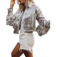 thumbnail image 1 of LinYooLi Veste à Paillettes à Franges pour Femmes, Manches Longues, Rétro, Réfléchissante, 1 of 5