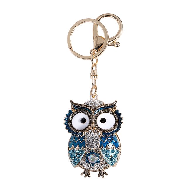 XZNGL New Creative Animal Series Big Eye Owl alloy Diamond Keychain