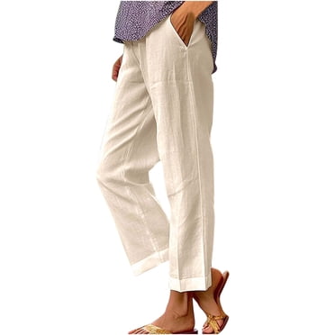 Erwazi Women's Cotton Linen Pants Casual Loose High Waist Straight Leg Trousers Beach Pants with Pockets