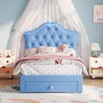 thumbnail image 1 of EDTara Twin Size Princess Bed Frame with Storage Drawers & LED Lights, Velvet Upholstered Platform Bed with Crystal Buttons, No Box Spring Needed, Noise-Free Kids Bed, 1 of 9