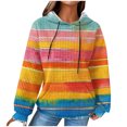 thumbnail image 2 of Simua Chandails à Capuche pour Femmes à Rayures Colorées, Chandails à Capuche à Cordon, Chandail à Enfiler Décontracté de Sport, Haut Chemise avec Poches, 2 of 6