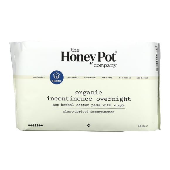 The Honey Pot Company , Serviettes en Coton Non Herbacées avec Ailes, Incontinence Biologique de Nuit, 16 Unités