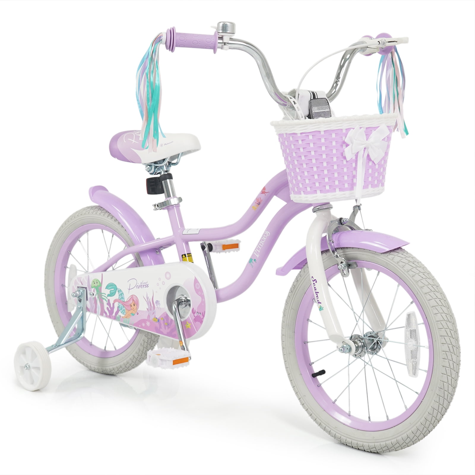 Gymax 16'' Kids Bike w/Training Wheels Hand Coaster Brakes Adjustable Seat Handlebar Purple