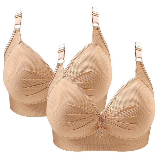 Birdeem 2Pcs Womans Printing Gathered Together Large Size Daily Bra Underwear No Rims