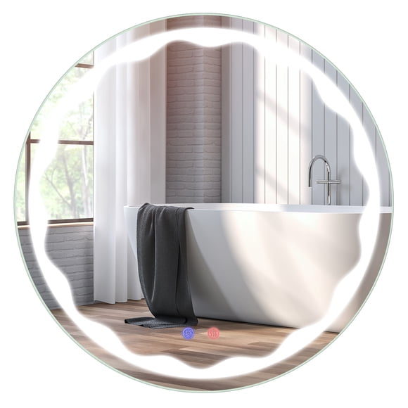 Costway Miroir Rond à DEL de Salle de Bain 24 Pouces Anti-Buée 3 Modes d'Éclairage Boutons Tactiles Maquillage
