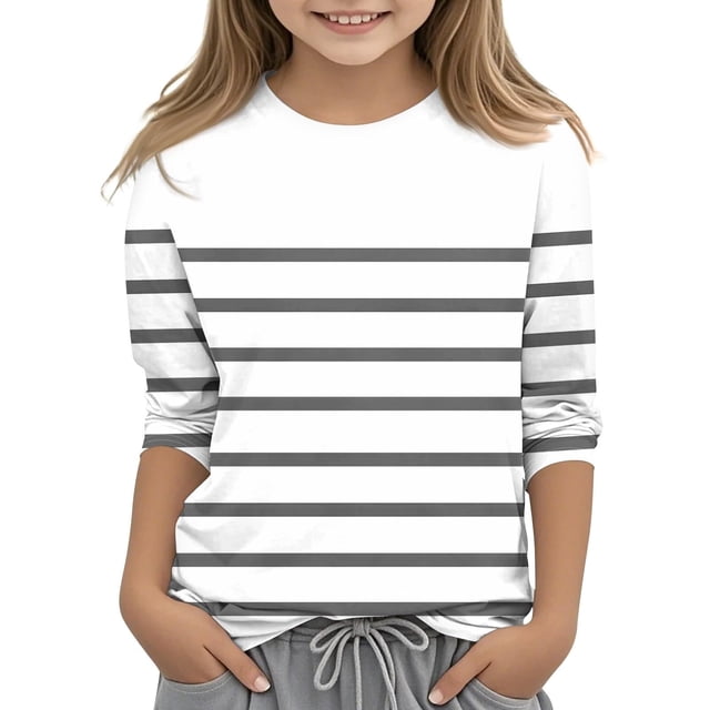 MeetoTime T-shirt pour Enfants, Mode, Couleur Unie, Imprimé, Manches 3/4, Col Rond, Hauts, Tout-Petits, Enfants, pour Garçons et Filles