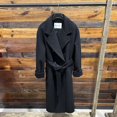 thumbnail image 1 of QueenLine Cashmere Long Loose Double breasted Wool Camel Black,  Belt Classic Commuter Coat, 1 of 22
