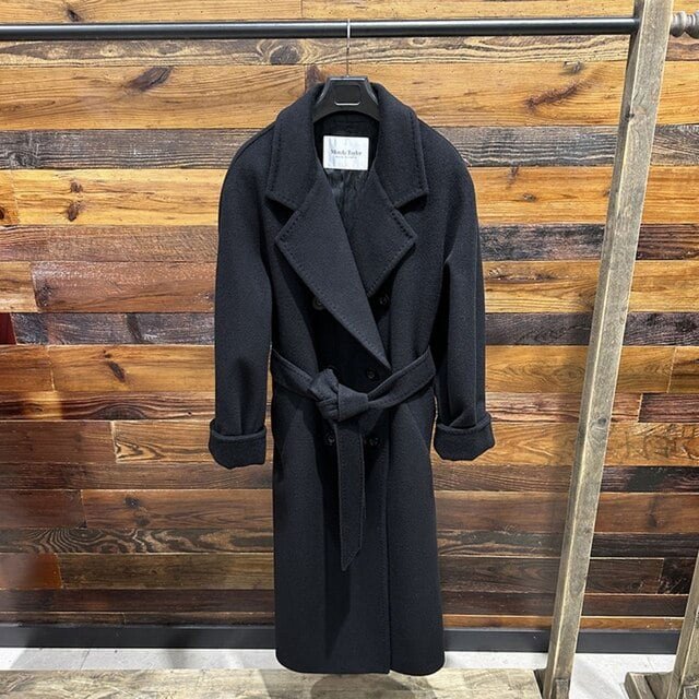 QueenLine Cashmere Long Loose Double breasted Wool Camel Black, Belt Classic Commuter Coat