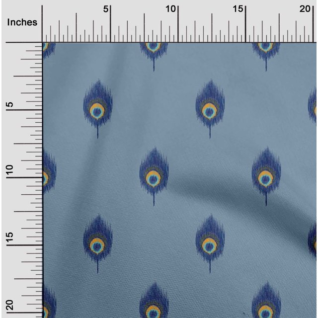 oneOone Silk Tabby Fabric Peacock Feather Ikat Print Sewing Fabric BTY 42 Inch Wide