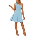 thumbnail image 2 of INSPIRE CHIC Robe pour Femme Nœud une Épaule Sans Bretelles Ligne A Évasée Robe de Soirée avec Poches m Bleu Clair, 2 of 6