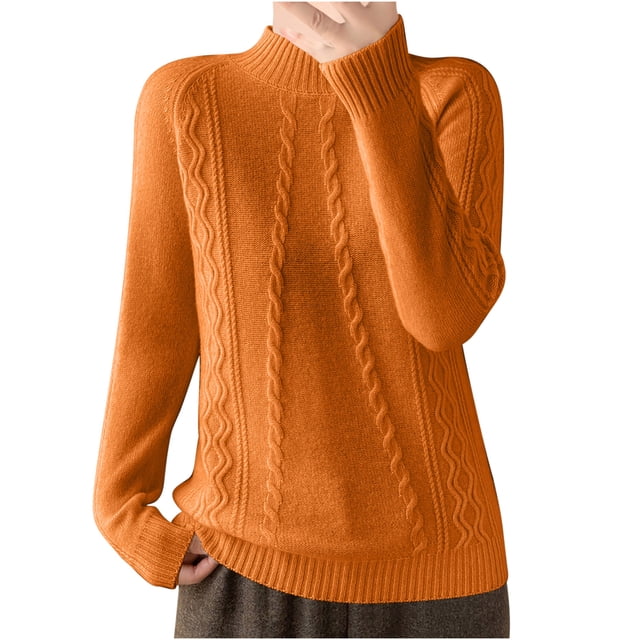cfhntfmh Sweaters for Women Mock Neck Long Sleeve Solid Sweater Tops Fall Fashion 2024 Cable Knit Pullover Sweaters
