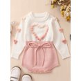 thumbnail image 2 of Faithtur Baby Girls Autumn Winter Sweater Romper Long Sleeve Contrast Color Heart Knit Romper, 2 of 9