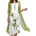 thumbnail image 3 of TopLLC Womens Summer Dresses Ensemble Deux Pièces à Imprimé Floral Flowy Chiffon Dress Grande Taille Col Rond Sans Manches Dress Invité de Mariage, 3 of 5