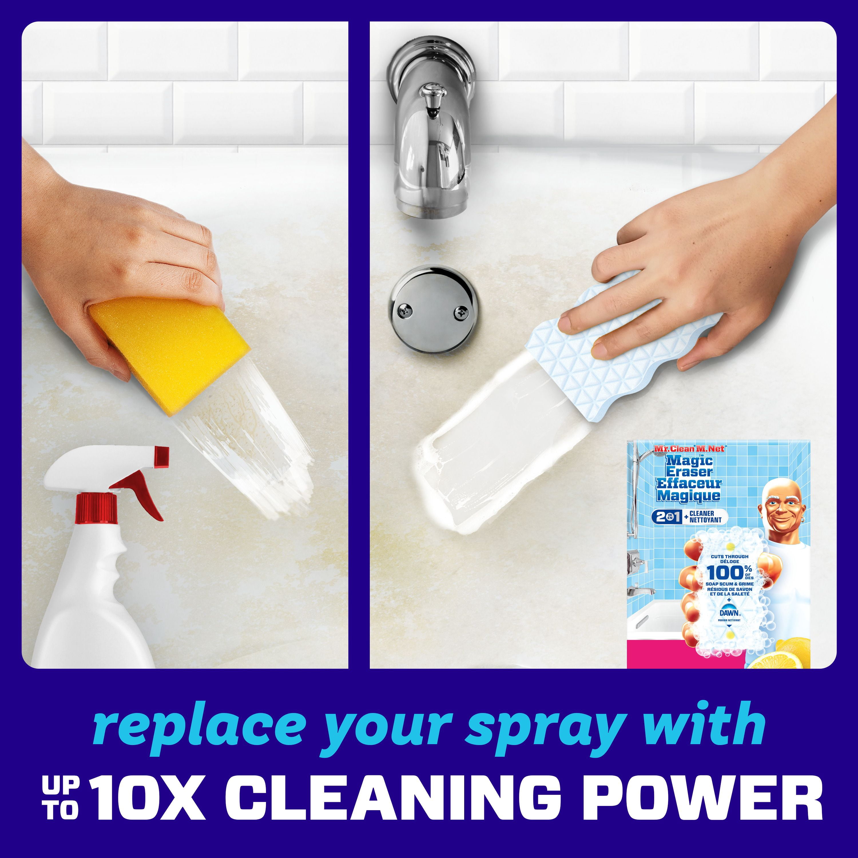 Mr. Clean Éponge EffaceurMagique, Nettoyant pour Salle de Bain, Nettoyant pour Résidus de Savon, Douche et Baignoire, Bain 2 en 1, 2 Unités