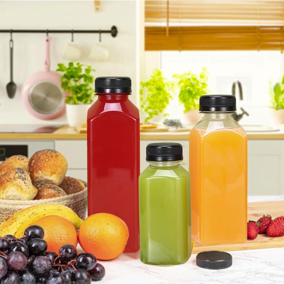 Bowayaoa Bouteilles de Jus en Plastique Réutilisables, Contenants Transparents pour Boissons avec Couvercles pour Eau, Lait, Thé, Boissons Froides, Bouteilles Compressibles Étanches Sans BPA pour le Rangement
