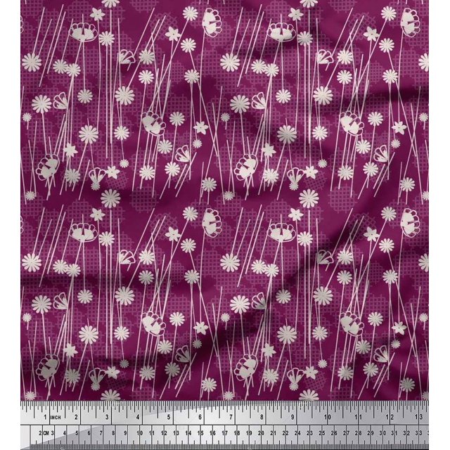 Soimoi Velvet Fabric Geometrical Check & Aster Floral Print Fabric by Yard 58 Inch Wide