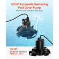 thumbnail image 3 of VEVOR Automatic Pool Cover Pump Submersible Swimming 1/2 HP 1600 GPH 25 ft Cord, 3 of 9