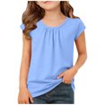 thumbnail image 2 of EGNMCR Children's Spring And Summer Solid Color Short Sleeves Round Neck Pleated T-shirt Top For Kids Children polyester top, 2 of 7