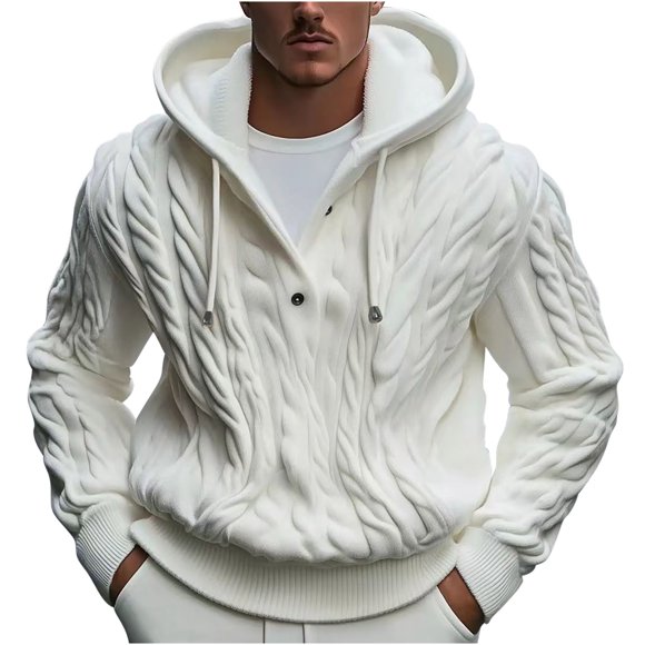 Pulls pour Hommes Mode, Pulls pour Hommes Mode, Chandail à Capuche pour Hommes Chandail à Cordon en Laine Chandail à Manches Longues Haut à Capuche, Cardigan Chandail pour Hommes, Pulls pour Hommes Mode