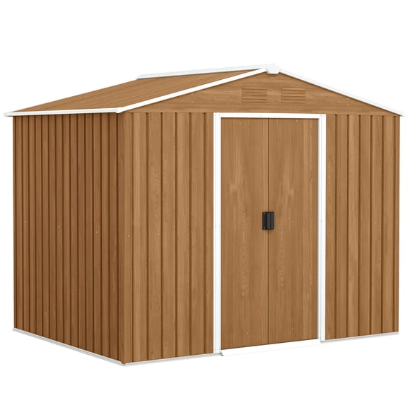 Outsunny Remise de Rangement Extérieure en Métal 8'x6' avec Portes Coulissantes Brun Foncé